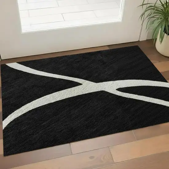 Black And Ivory Abstract Washable Area Rug With UV Protection Photo 2