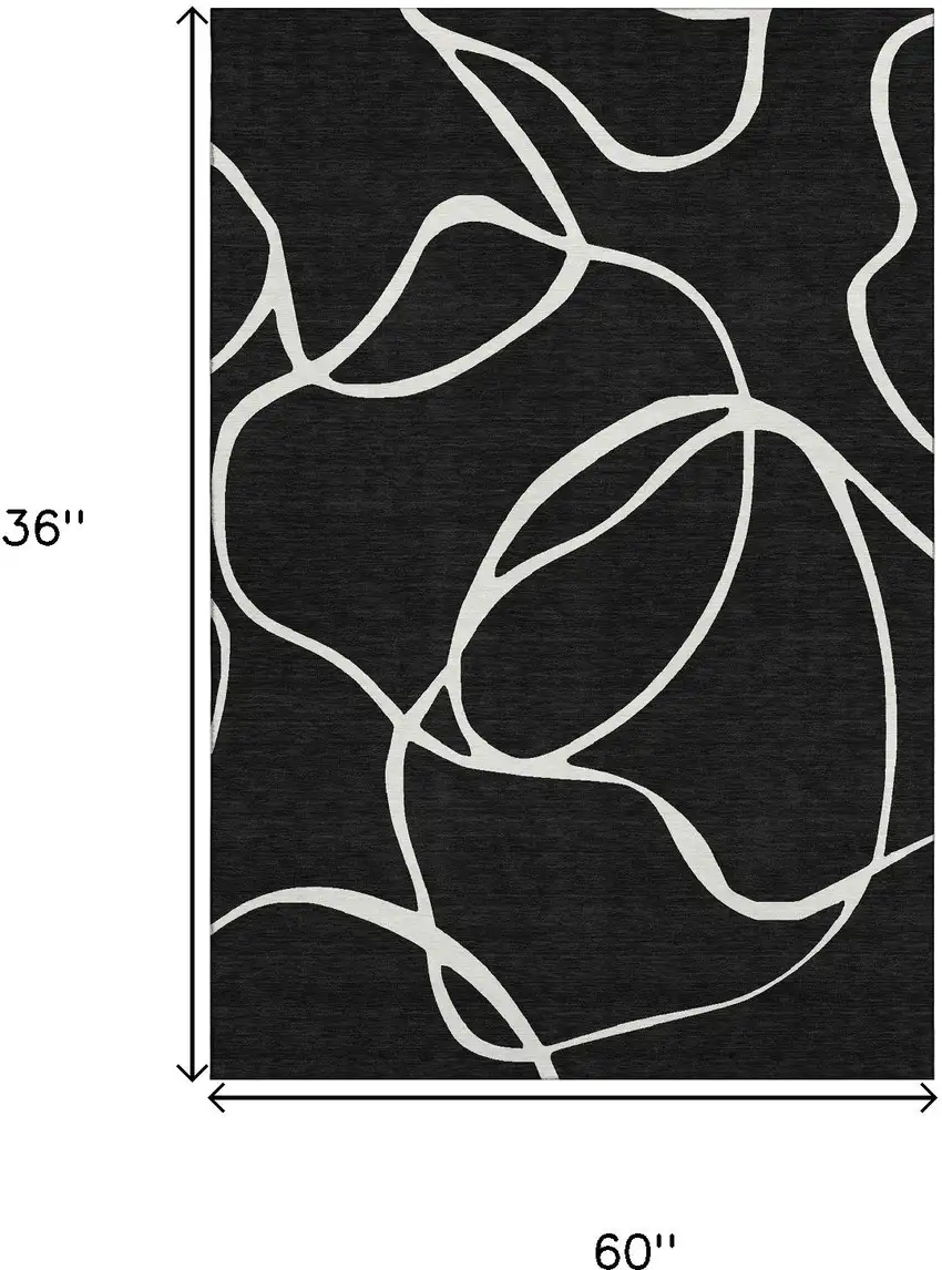 Black And Ivory Abstract Washable Area Rug With UV Protection Photo 8