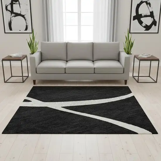 Black And Ivory Abstract Washable Area Rug With UV Protection Photo 2