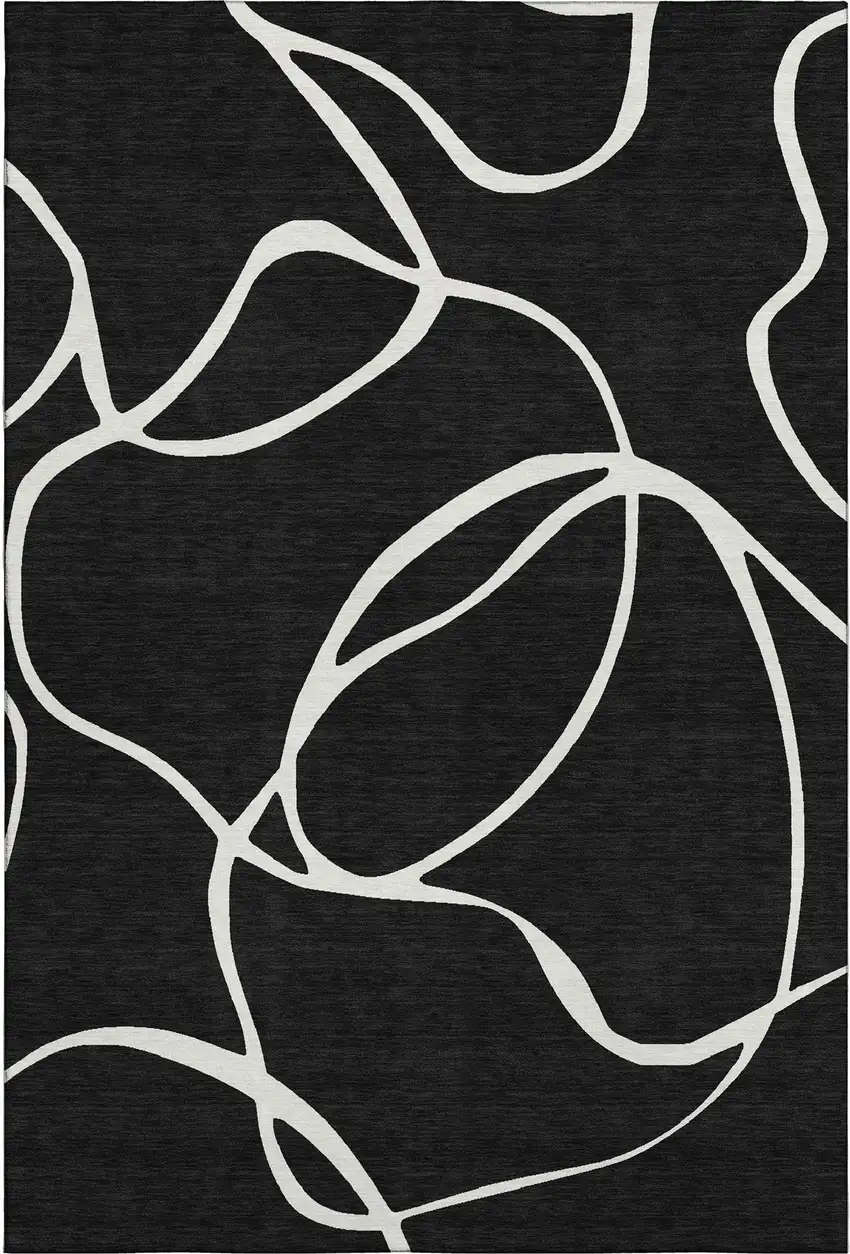 Black And Ivory Abstract Washable Area Rug With UV Protection Photo 6