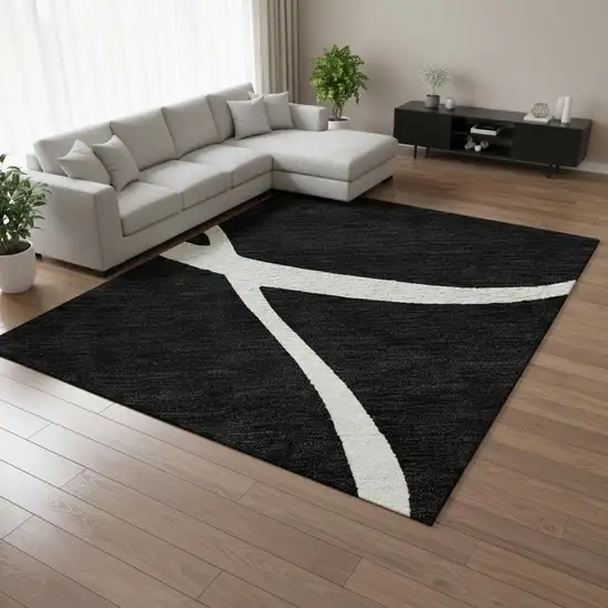 Black And Ivory Abstract Washable Area Rug With UV Protection Photo 2