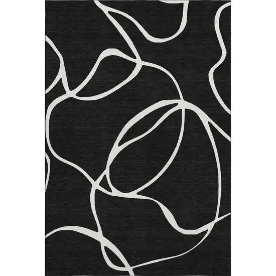 Black And Ivory Abstract Washable Area Rug With UV Protection Photo 6