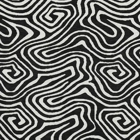 Black And Ivory Abstract Washable Area Rug With UV Protection Photo 2