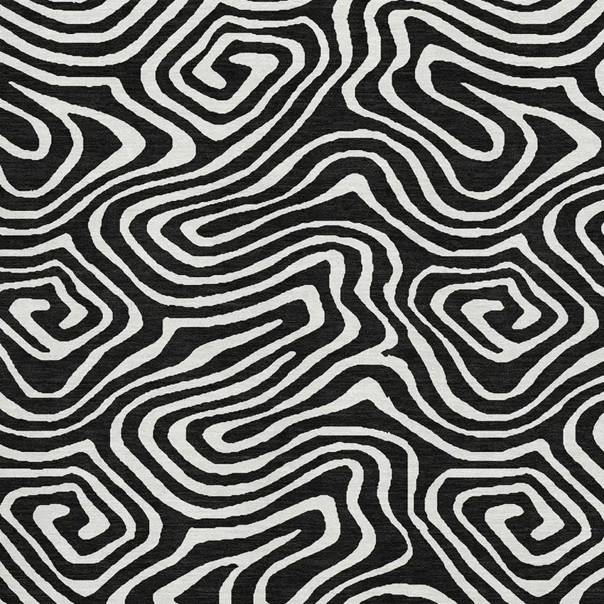 Black And Ivory Abstract Washable Area Rug With UV Protection Photo 2