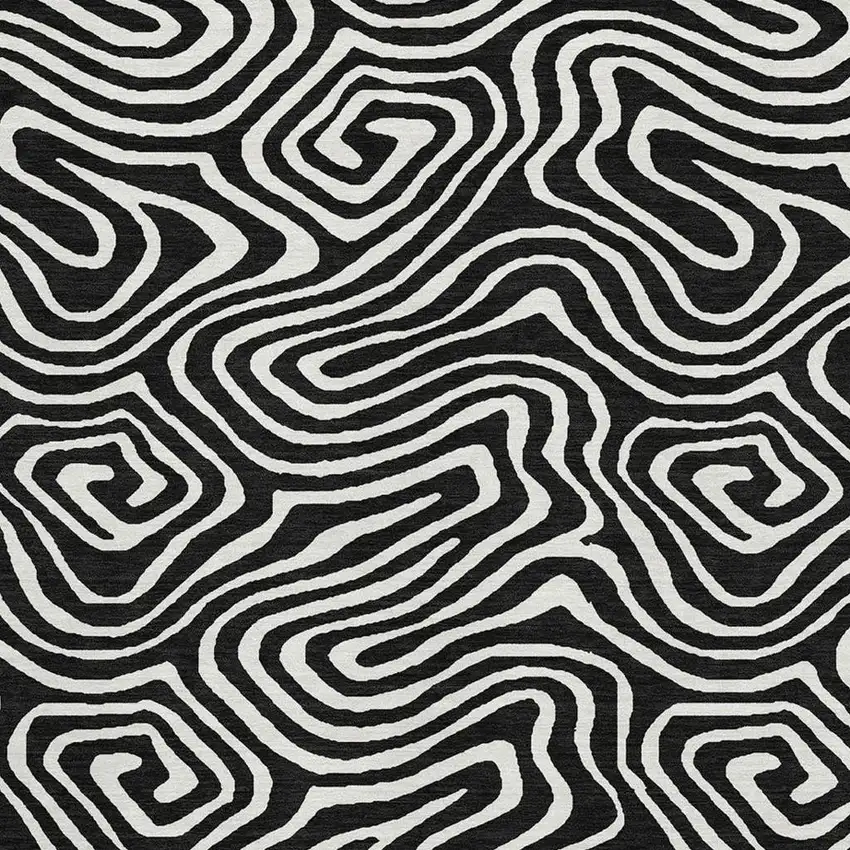 Black And Ivory Abstract Washable Area Rug With UV Protection Photo 2