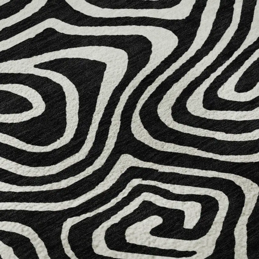 Black And Ivory Abstract Washable Area Rug With UV Protection Photo 9