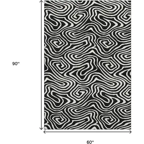 Black And Ivory Abstract Washable Area Rug With UV Protection Photo 6