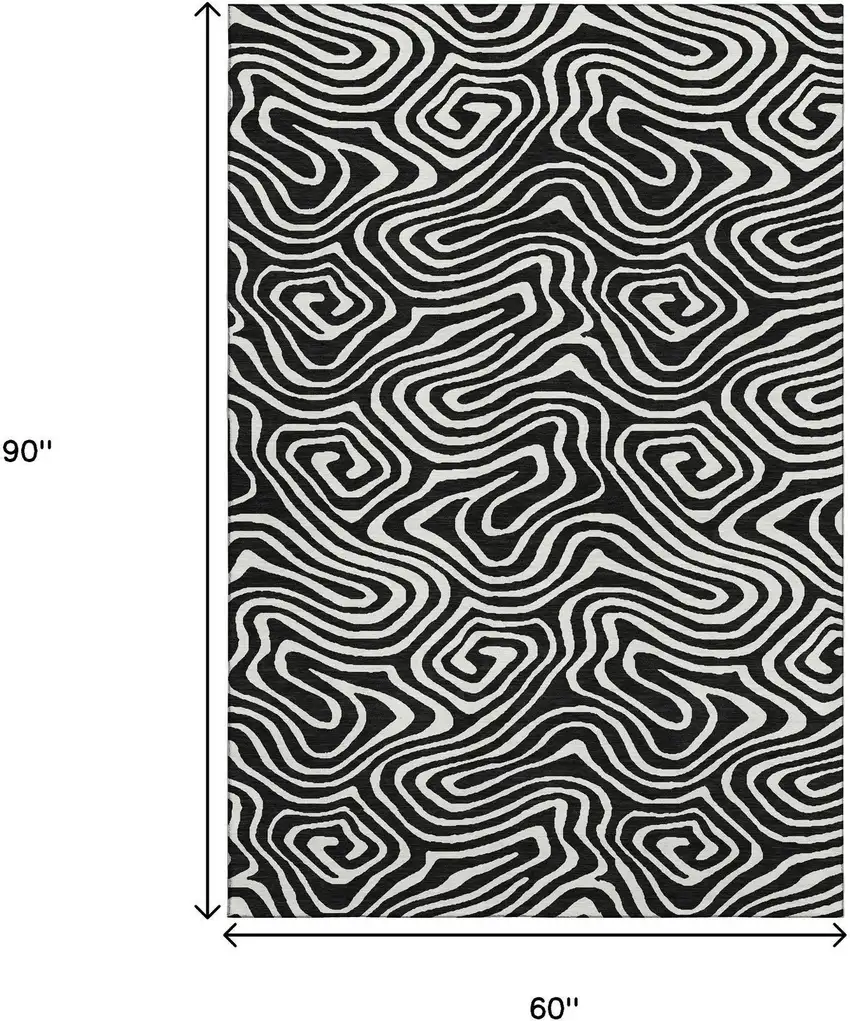 Black And Ivory Abstract Washable Area Rug With UV Protection Photo 6