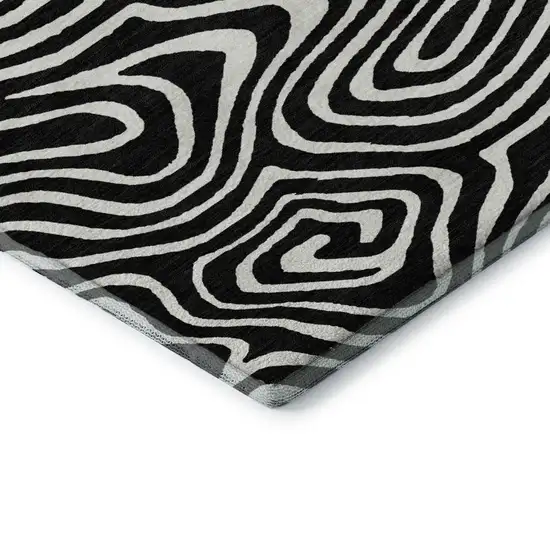 Black And Ivory Abstract Washable Area Rug With UV Protection Photo 7