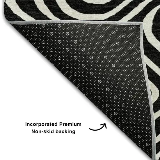 Black And Ivory Abstract Washable Area Rug With UV Protection Photo 6