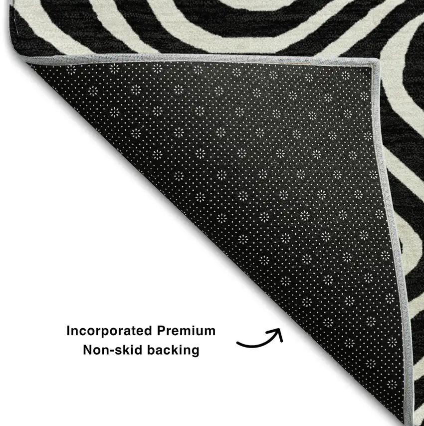 Black And Ivory Abstract Washable Area Rug With UV Protection Photo 6