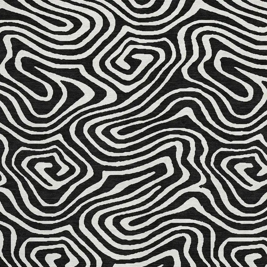 Black And Ivory Abstract Washable Area Rug With UV Protection Photo 2