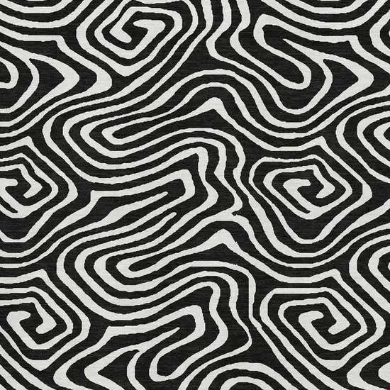 Black And Ivory Abstract Washable Area Rug With UV Protection Photo 2