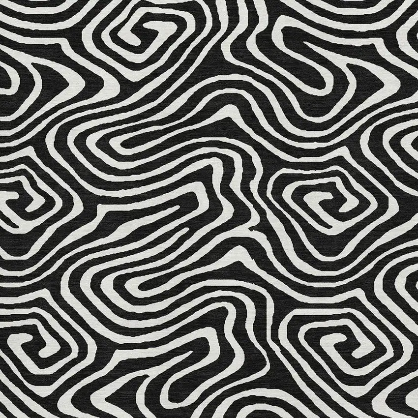 Black And Ivory Abstract Washable Area Rug With UV Protection Photo 2