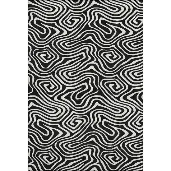 Black And Ivory Abstract Washable Area Rug With UV Protection Photo 1