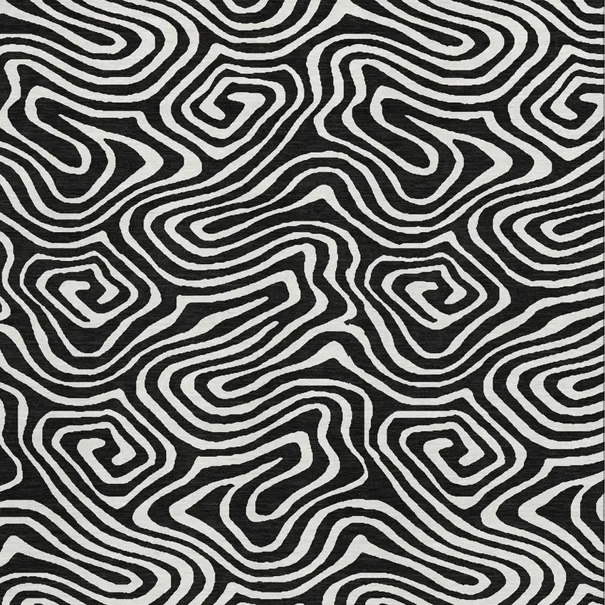 Black And Ivory Abstract Washable Area Rug With UV Protection Photo 3