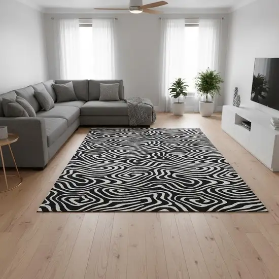 Black And Ivory Abstract Washable Area Rug With UV Protection Photo 2