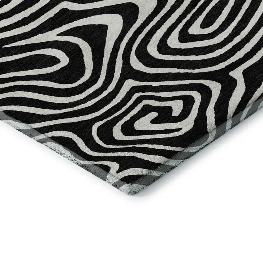 Black And Ivory Abstract Washable Area Rug With UV Protection Photo 7