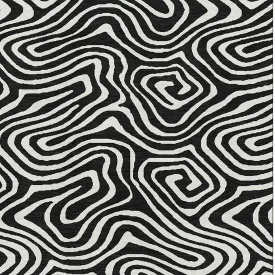 Black And Ivory Abstract Washable Area Rug With UV Protection Photo 2