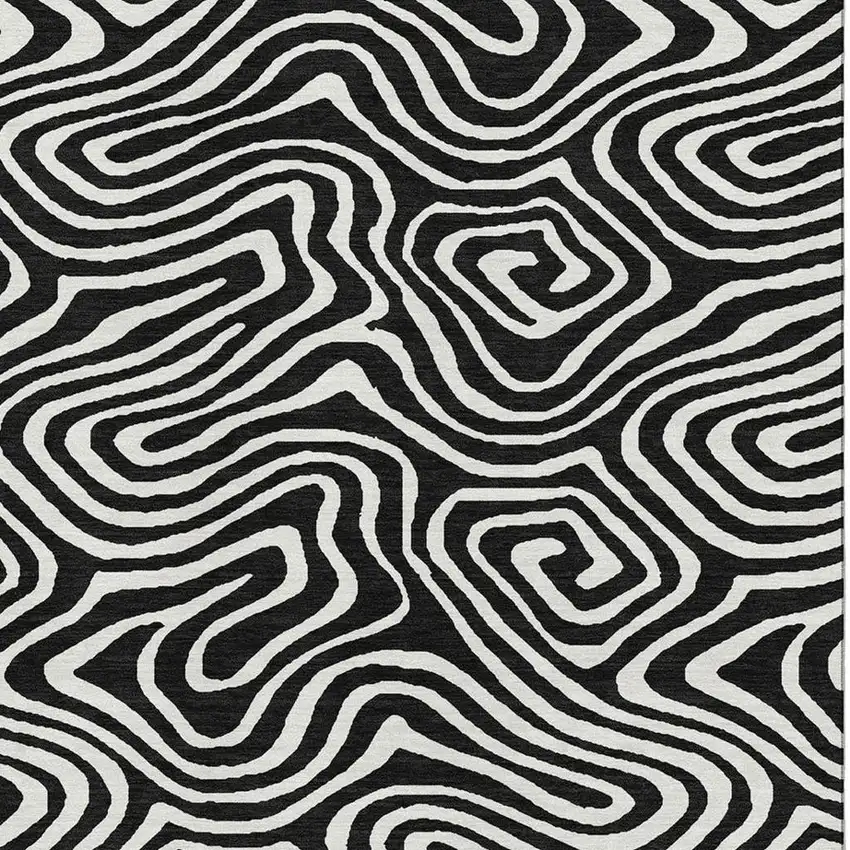 Black And Ivory Abstract Washable Area Rug With UV Protection Photo 2