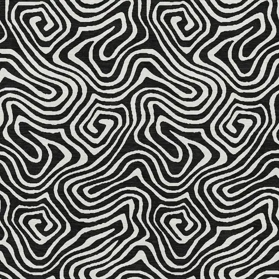 Black And Ivory Abstract Washable Area Rug With UV Protection Photo 2