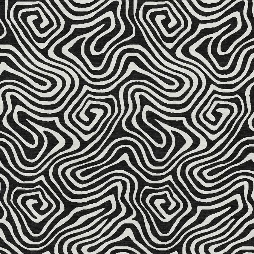 Black And Ivory Abstract Washable Area Rug With UV Protection Photo 2