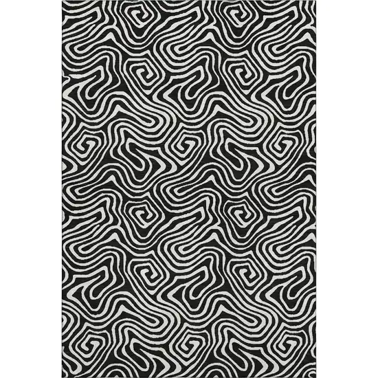 Black And Ivory Abstract Washable Area Rug With UV Protection Photo 1