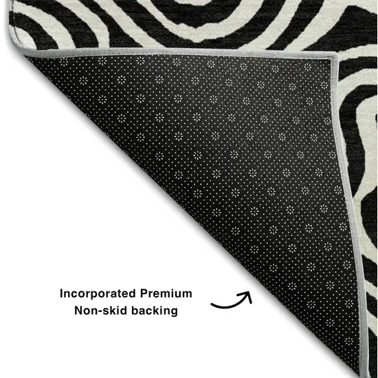 Black And Ivory Abstract Washable Area Rug With UV Protection Photo 5