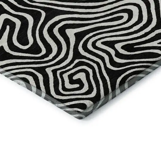 Black And Ivory Abstract Washable Area Rug With UV Protection Photo 6