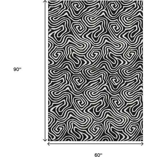 Black And Ivory Abstract Washable Area Rug With UV Protection Photo 9