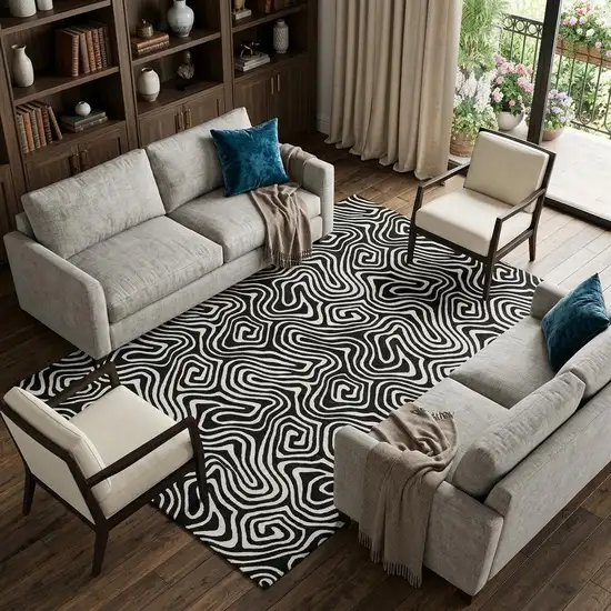 Black And Ivory Abstract Washable Area Rug With UV Protection Photo 1