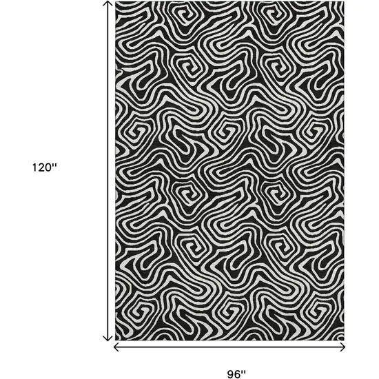 Black And Ivory Abstract Washable Area Rug With UV Protection Photo 9