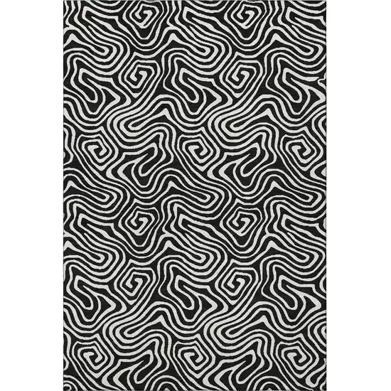Black And Ivory Abstract Washable Area Rug With UV Protection Photo 2