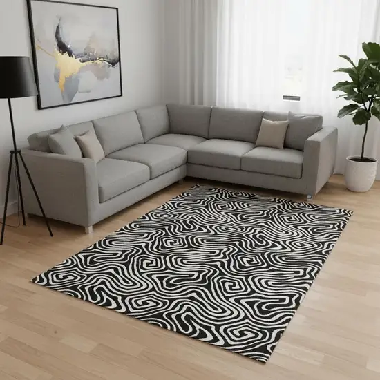 Black And Ivory Abstract Washable Area Rug With UV Protection Photo 2