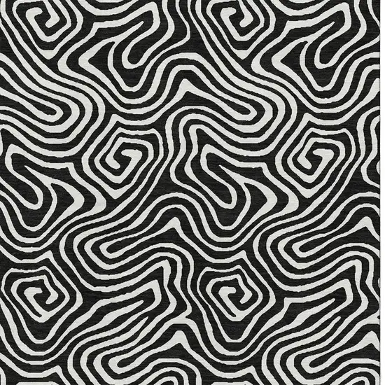 Black And Ivory Abstract Washable Area Rug With UV Protection Photo 2
