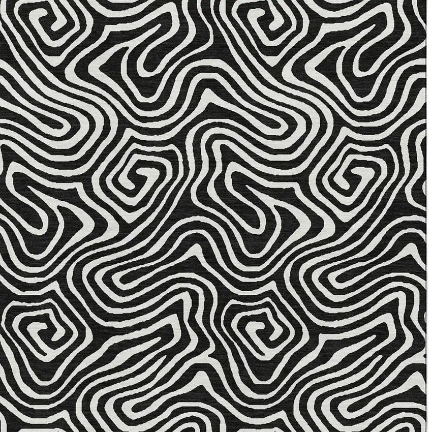 Black And Ivory Abstract Washable Area Rug With UV Protection Photo 2