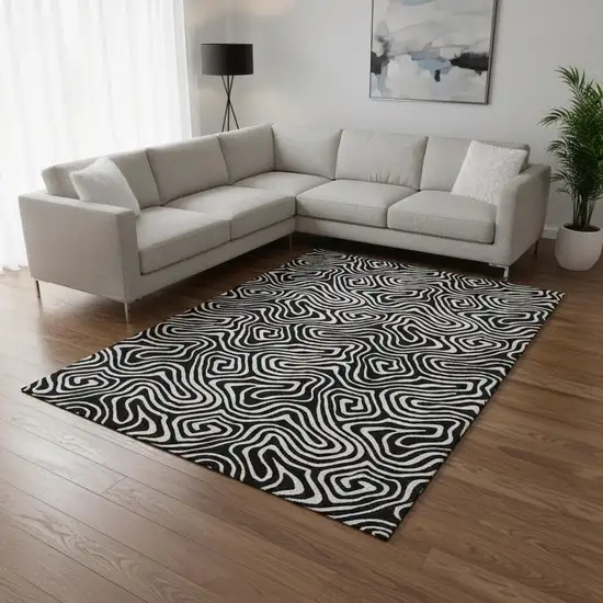 Black And Ivory Abstract Washable Area Rug With UV Protection Photo 2