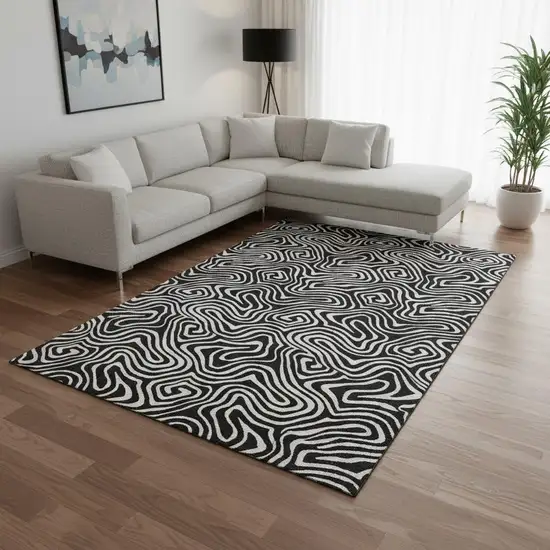 Black And Ivory Abstract Washable Area Rug With UV Protection Photo 2