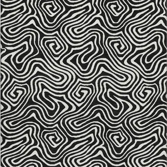 Black And Ivory Abstract Washable Area Rug With UV Protection Photo 3