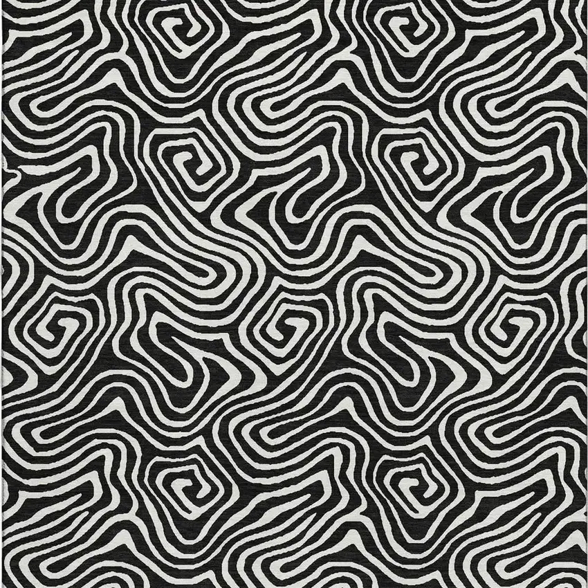 Black And Ivory Abstract Washable Area Rug With UV Protection Photo 3