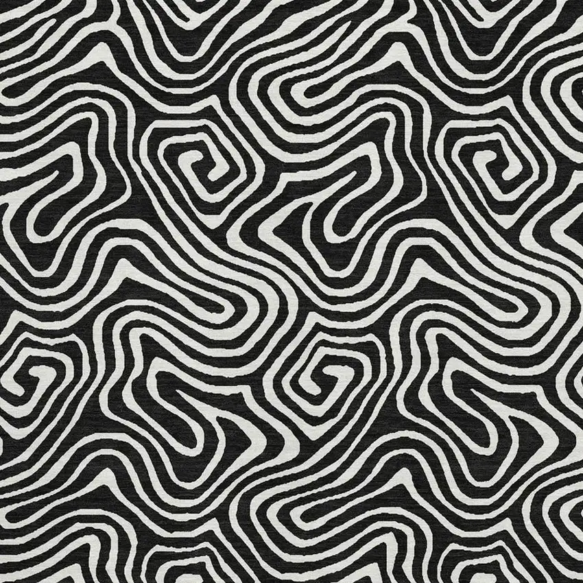 Black And Ivory Abstract Washable Area Rug With UV Protection Photo 2