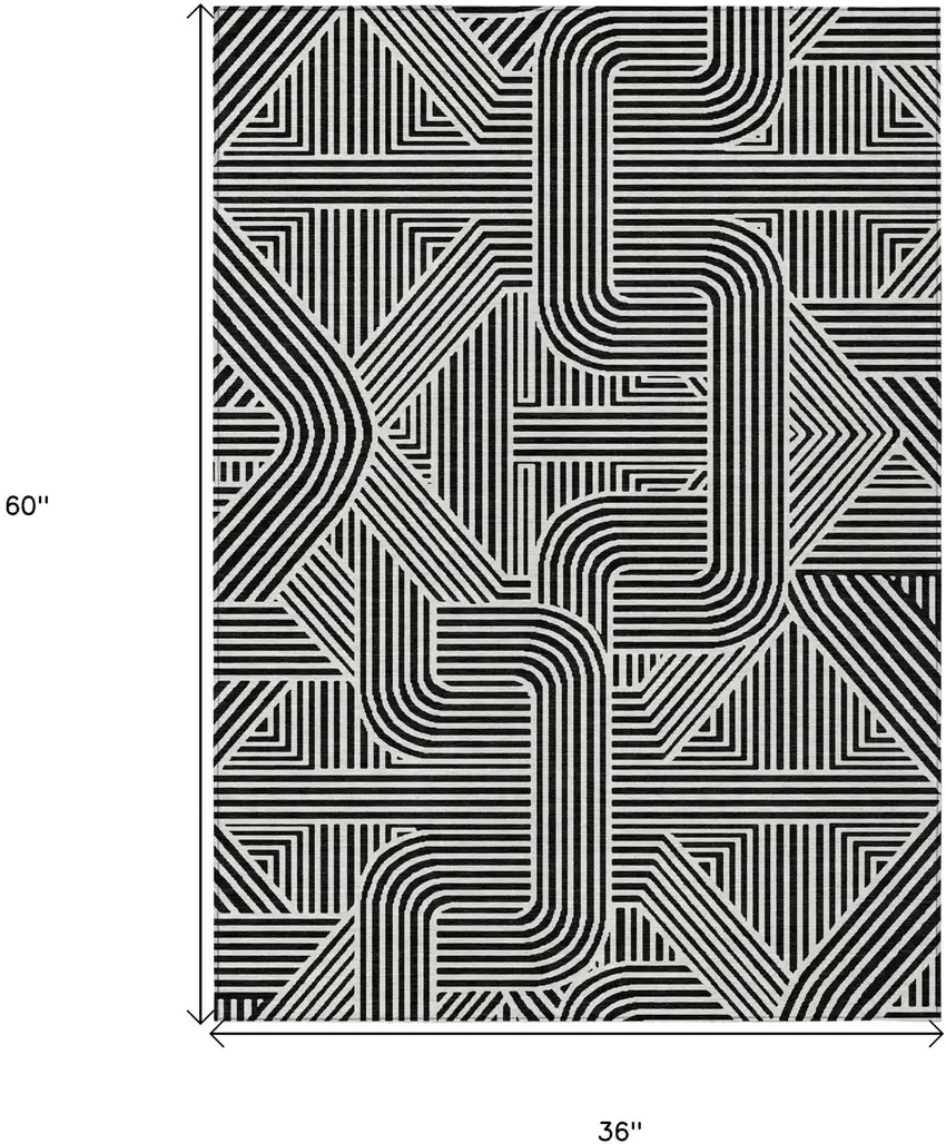 Black And Ivory Abstract Washable Indoor Outdoor Area Rug Photo 3