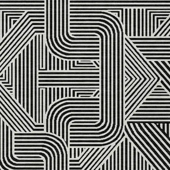 Black And Ivory Abstract Washable Indoor Outdoor Area Rug Photo 6