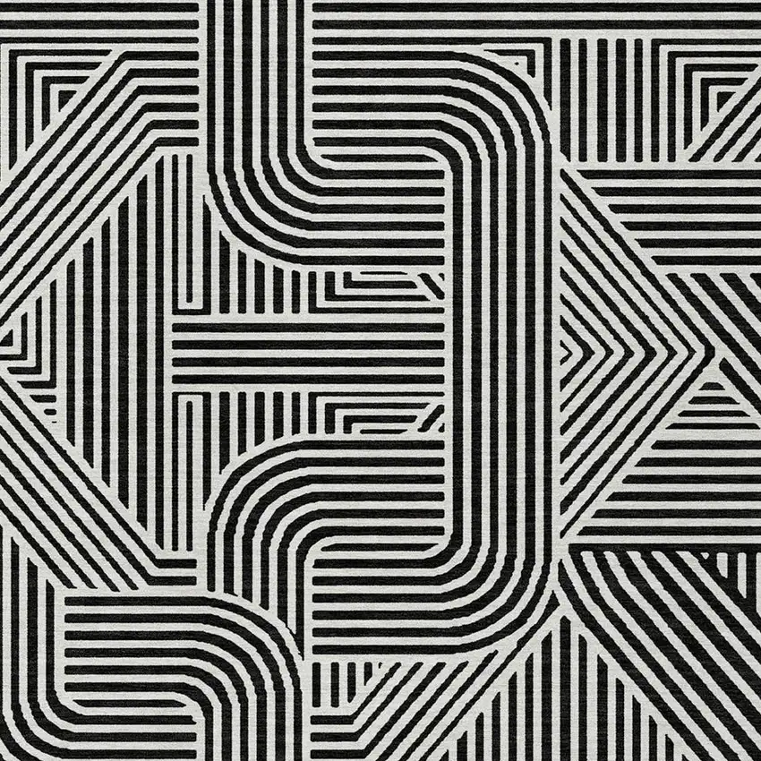 Black And Ivory Abstract Washable Indoor Outdoor Area Rug Photo 6