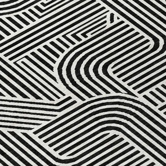 Black And Ivory Abstract Washable Indoor Outdoor Area Rug Photo 8