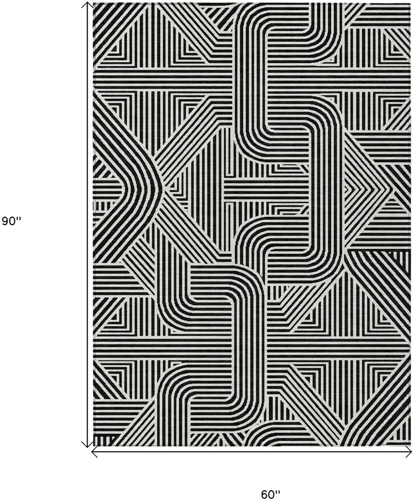 Black And Ivory Abstract Washable Indoor Outdoor Area Rug Photo 3