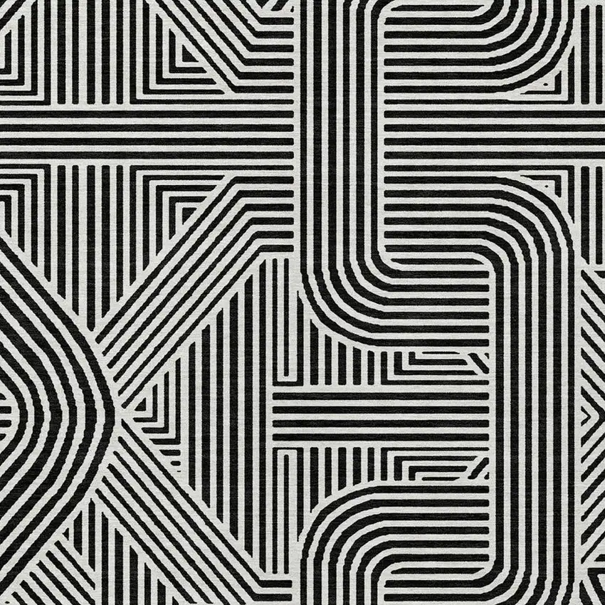 Black And Ivory Abstract Washable Indoor Outdoor Area Rug Photo 6
