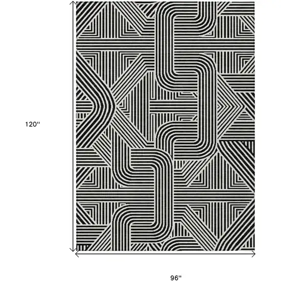 Black And Ivory Abstract Washable Indoor Outdoor Area Rug Photo 3