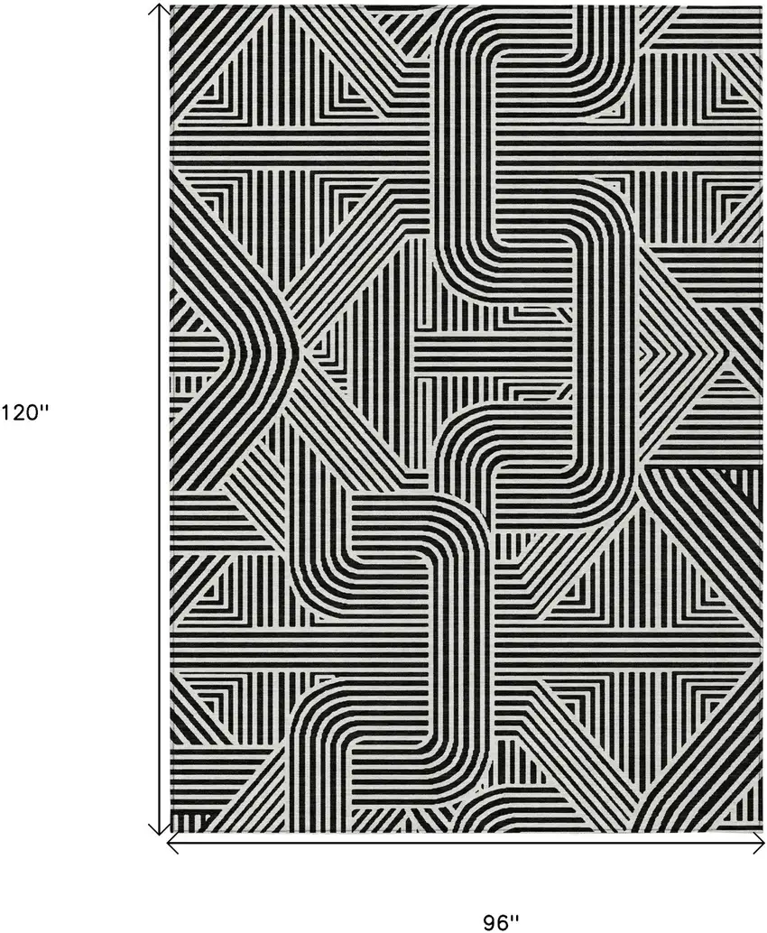 Black And Ivory Abstract Washable Indoor Outdoor Area Rug Photo 3