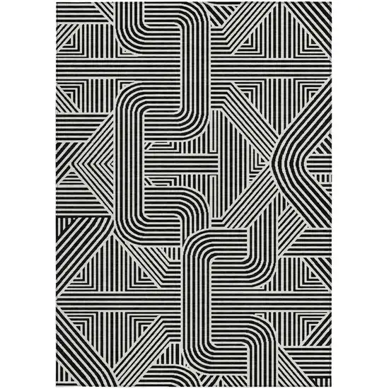 Black And Ivory Abstract Washable Indoor Outdoor Area Rug Photo 7